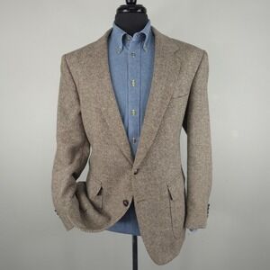 Vintage Tweed Sport Coat Mens 48 Big Brown Herringbone Jacket Classic Joe Namath